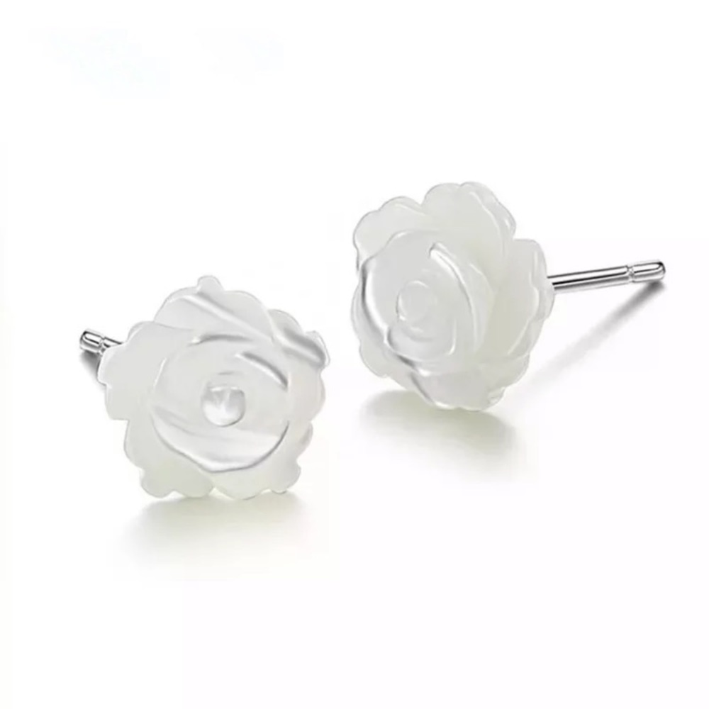 New! White Rose Stud Earrings - Picture 3 of 6